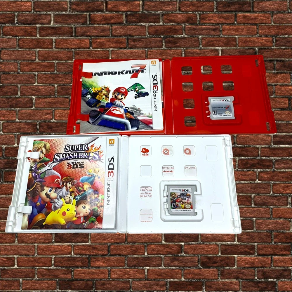 Mario Kart 7 + Super Smash Bros Nintendo 3DS CIB Handheld Game Bundle Untested